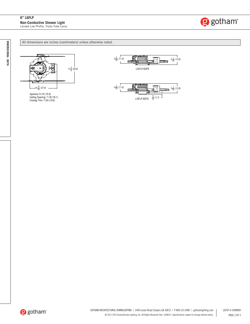 6” lgflp non-conductive shower light | Gotham 6 LGFLP Non-Conductive Shower Light SpecSheet User Manual | Page 2 / 3