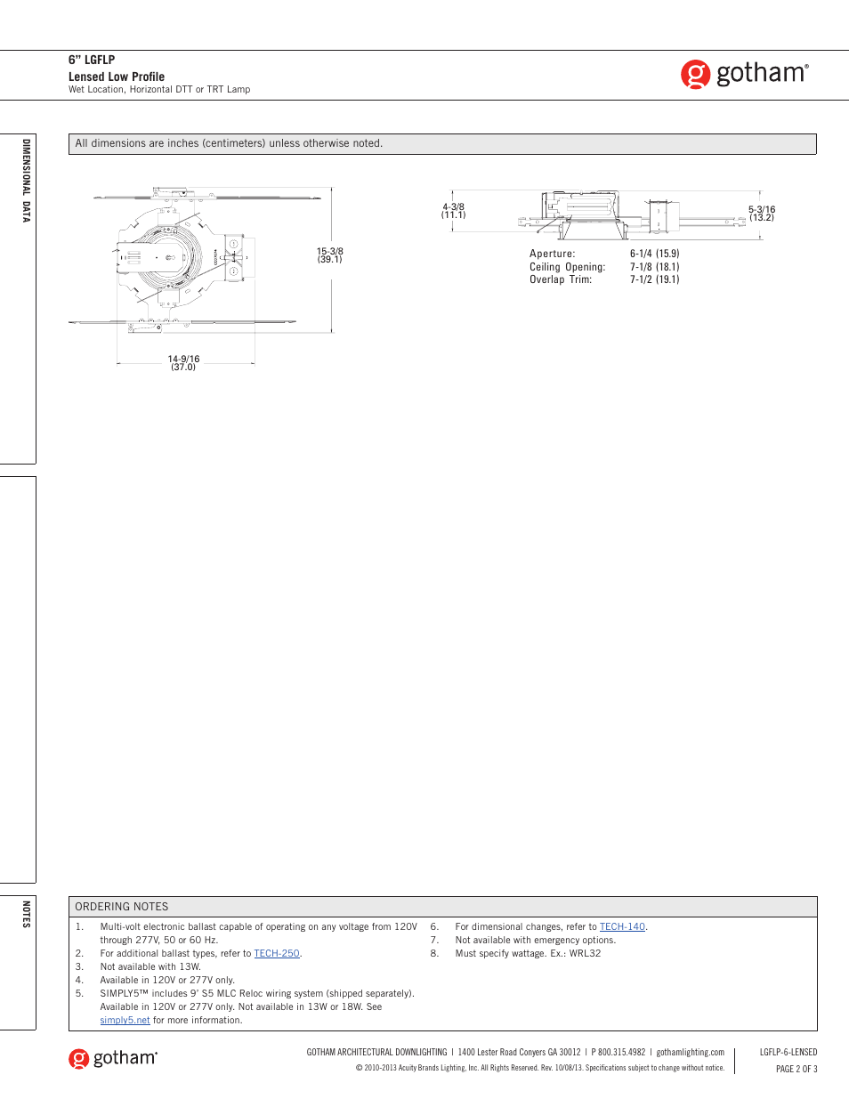 6” lgflp lensed low profile | Gotham 6 LGFLP Lensed Low Profile SpecSheet User Manual | Page 2 / 3
