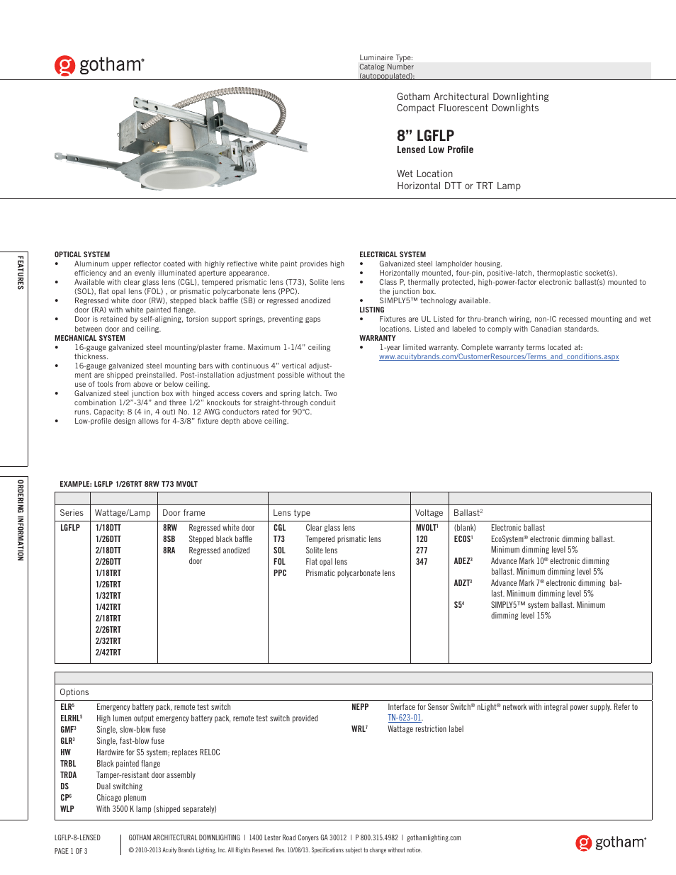 Gotham 8 LGFLP Lensed Low Profile SpecSheet User Manual | 3 pages