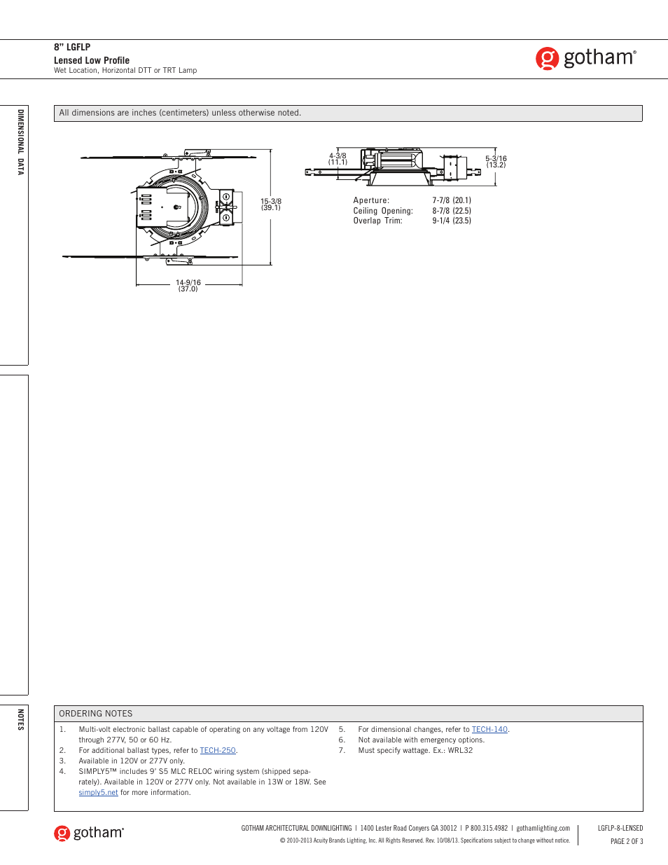 8” lgflp lensed low profile | Gotham 8 LGFLP Lensed Low Profile SpecSheet User Manual | Page 2 / 3