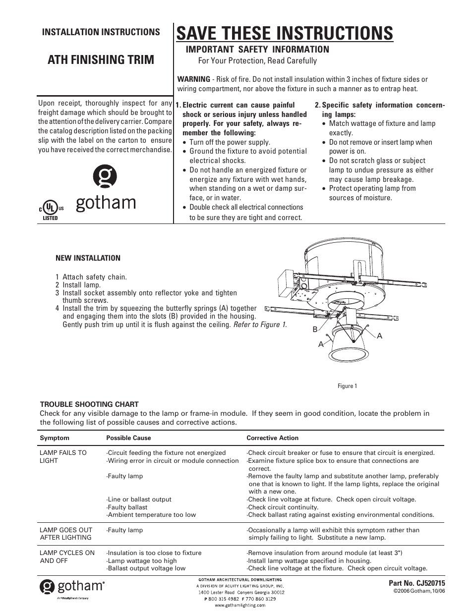 Gotham ATH FINISHING TRIM User Manual | 1 page