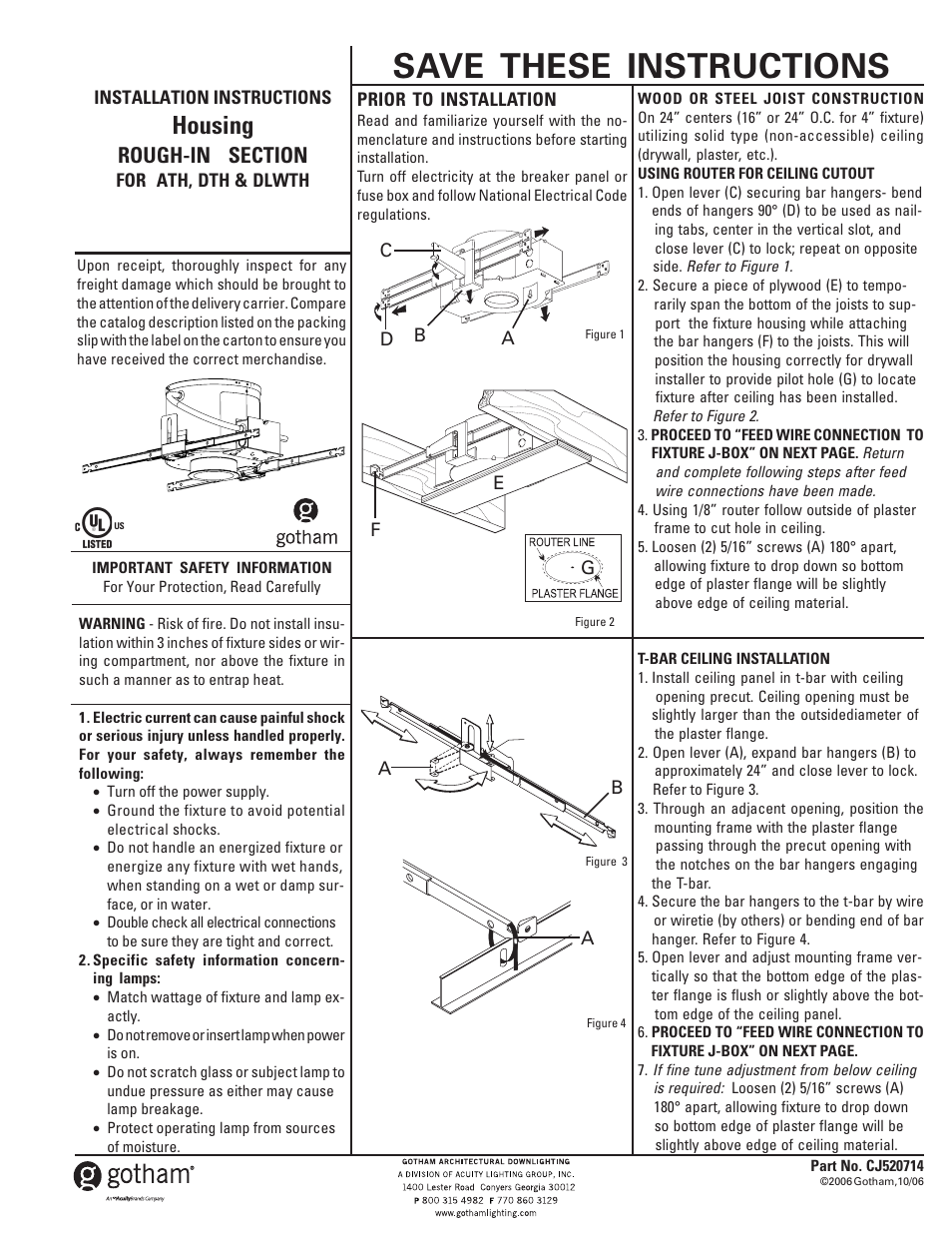 Gotham ROUGH-IN SECTION FOR ATH, DTH & DLWTH User Manual | 2 pages