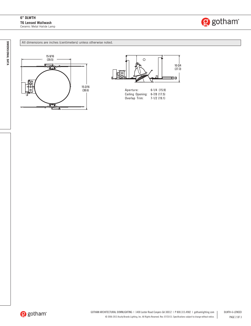 Gotham 6 DLWTH T6 Lensed Wallwash SpecSheet User Manual | Page 2 / 3