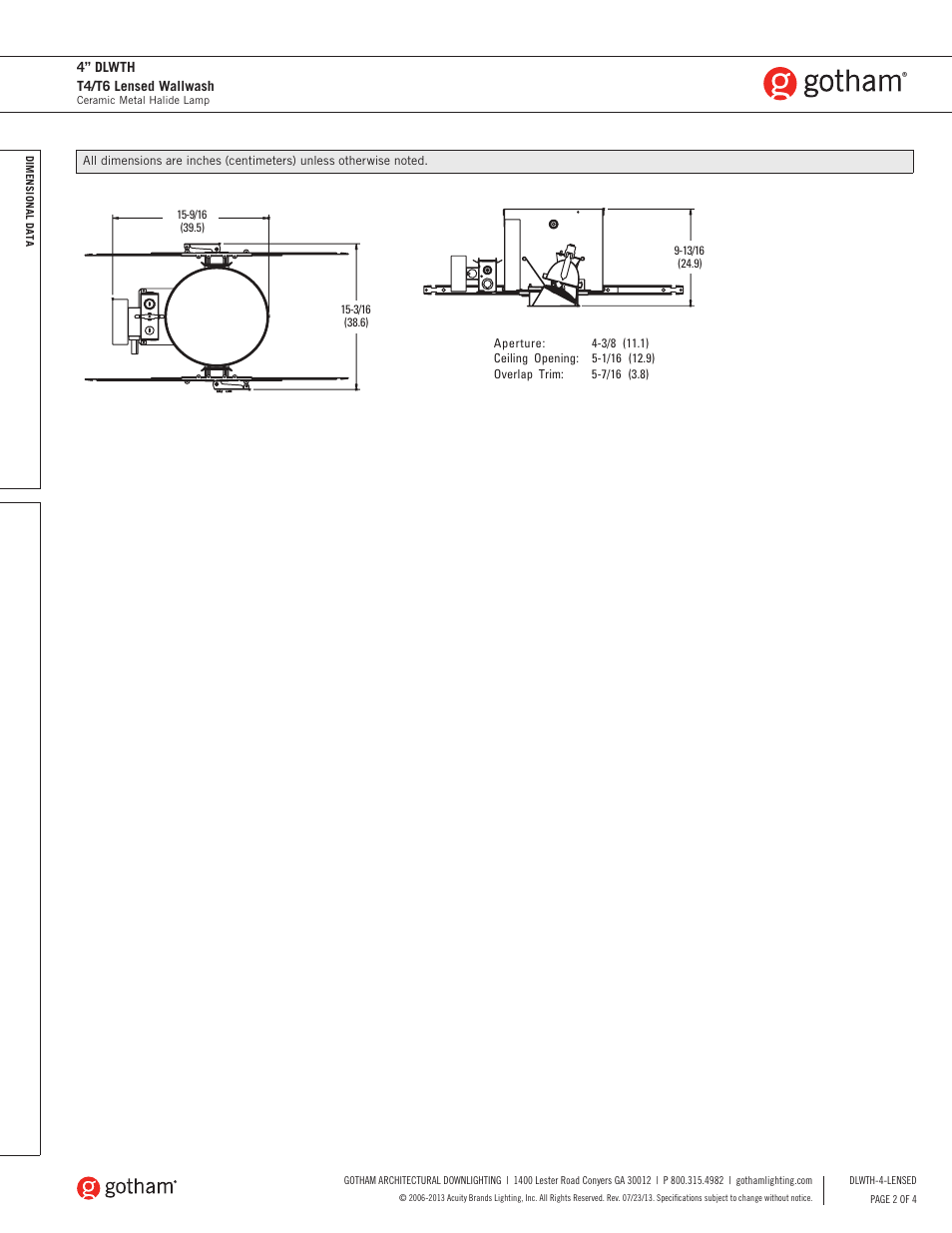 Gotham 4 DLWTH T4_T6 Lensed Wallwash SpecSheet User Manual | Page 2 / 4