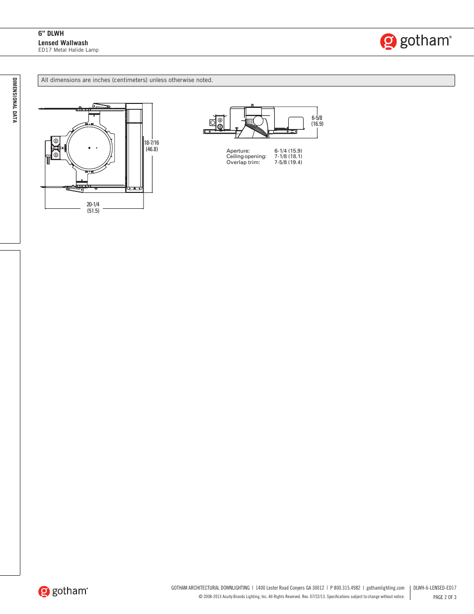 Gotham 6 DLWH Lensed Wallwash ED17 SpecSheet User Manual | Page 2 / 3