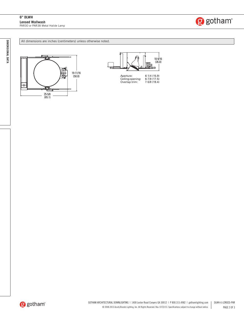 Gotham 6 DLWH Lensed Wallwash PAR30 or PAR38 SpecSheet User Manual | Page 2 / 3