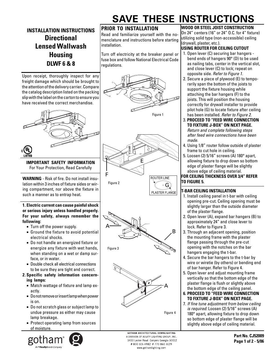 Gotham DLWF 6 & 8 User Manual | 2 pages