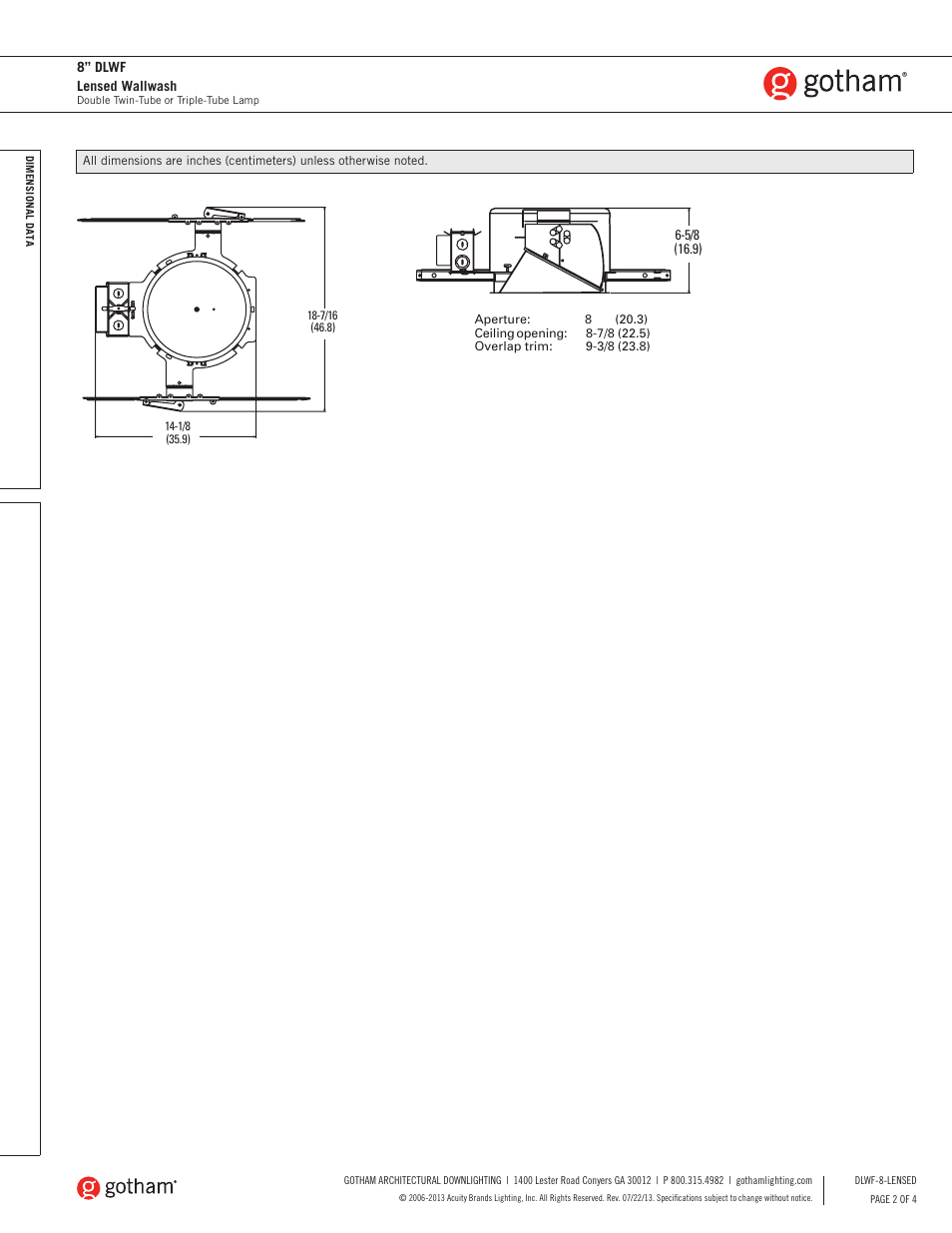 Gotham 8 DLWF Lensed Wallwash SpecSheet User Manual | Page 2 / 4