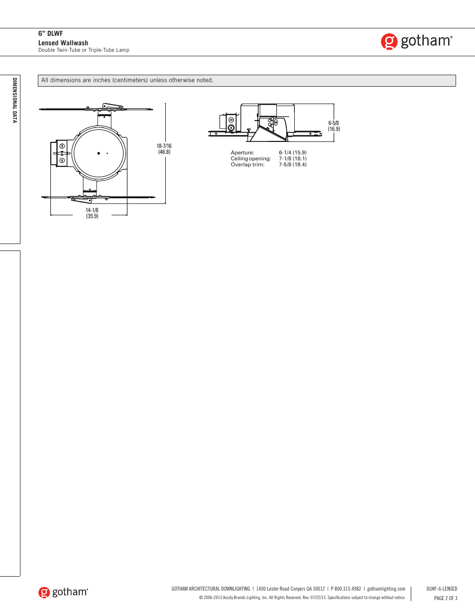 Gotham 6 DLWF Lensed Wallwash SpecSheet User Manual | Page 2 / 3