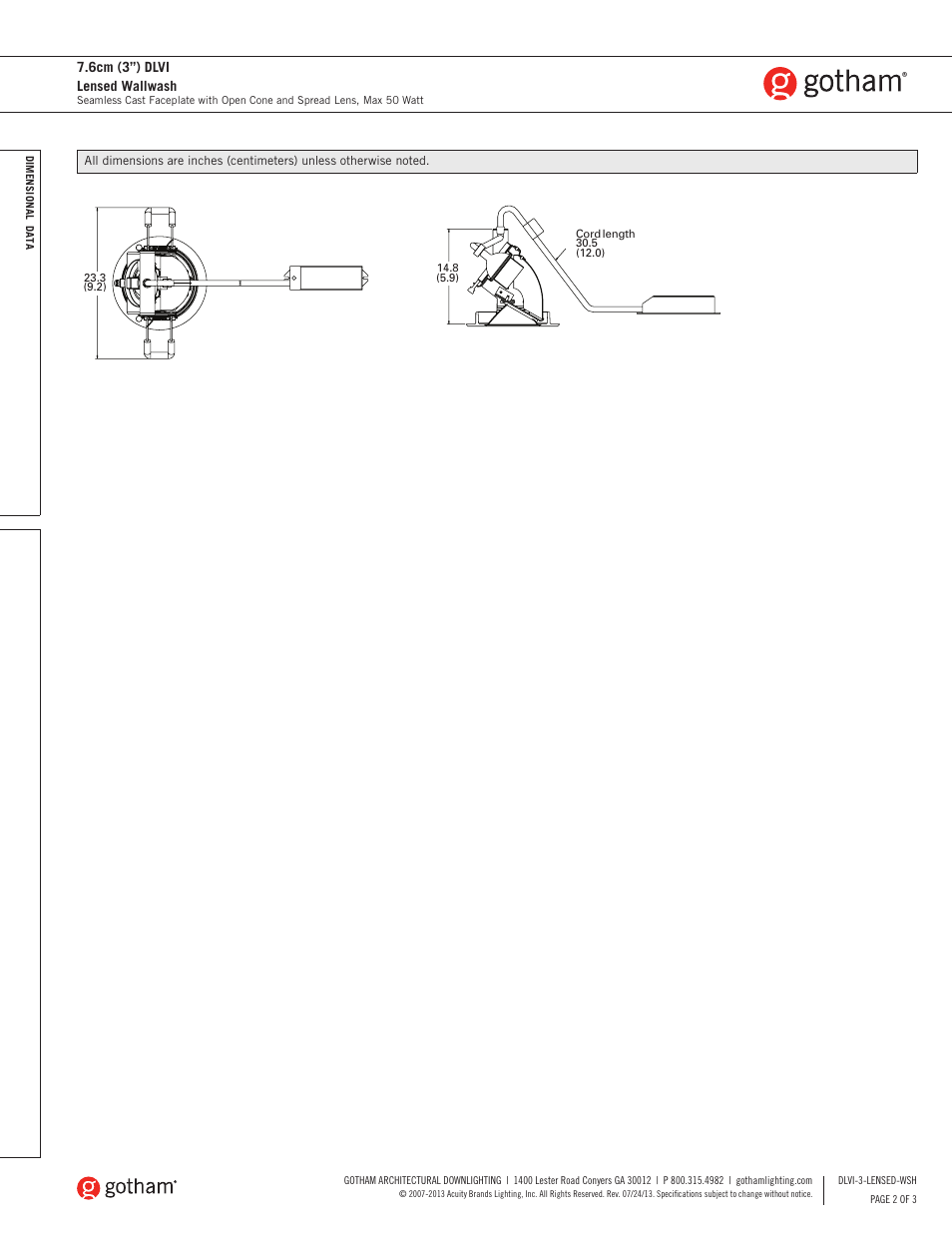 6cm (3”) dlvi lensed wallwash | Gotham DLVI 7.6cm (3) Lensed Wallwash SpecSheet User Manual | Page 2 / 3