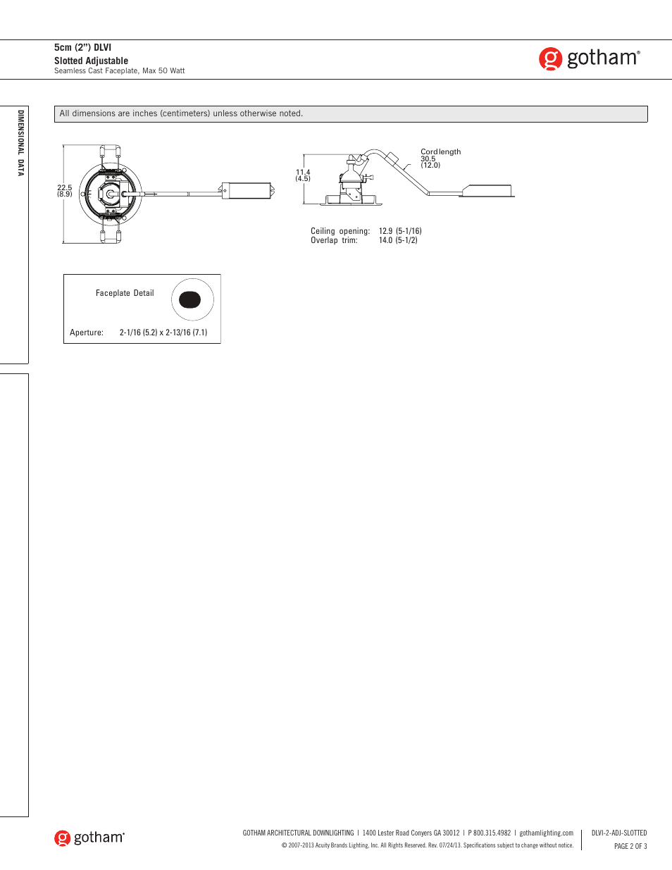 5cm (2”) dlvi slotted adjustable | Gotham DLVI 5cm (2) Slotted Adjustable SpecSheet User Manual | Page 2 / 3