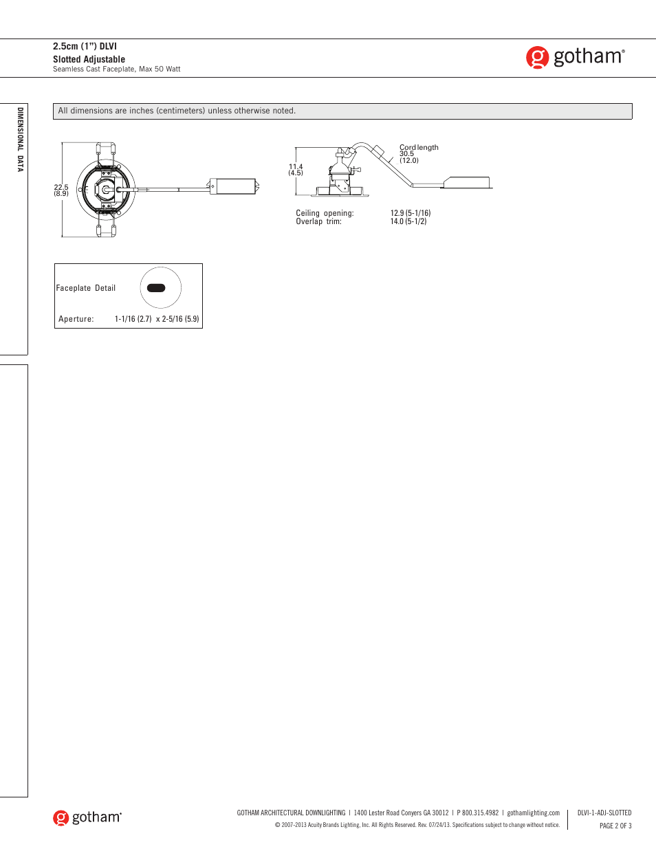 Gotham DLVI 2.5cm (1) Slotted Adjustable SpecSheet User Manual | Page 2 / 3