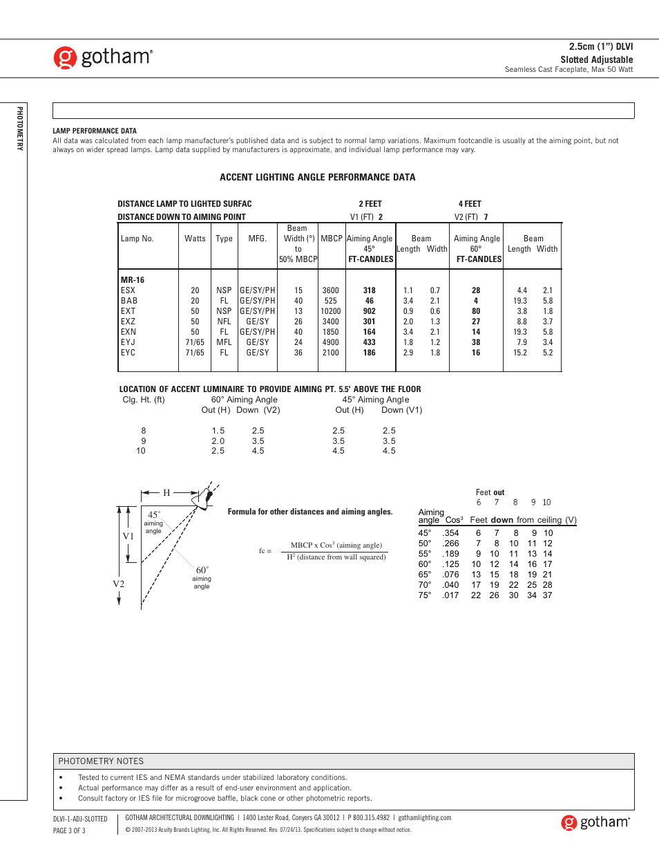 Gotham DLVI 2.5cm (1) Slotted Adjustable SpecSheet User Manual | Page 3 / 3