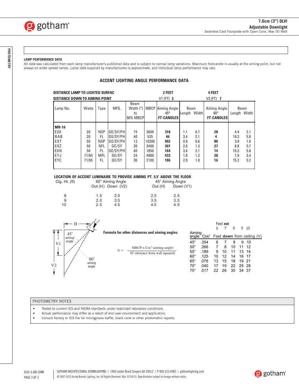 Gotham DLVI 7.6cm (3) Adjustable Downlight SpecSheet User Manual | Page 3 / 3