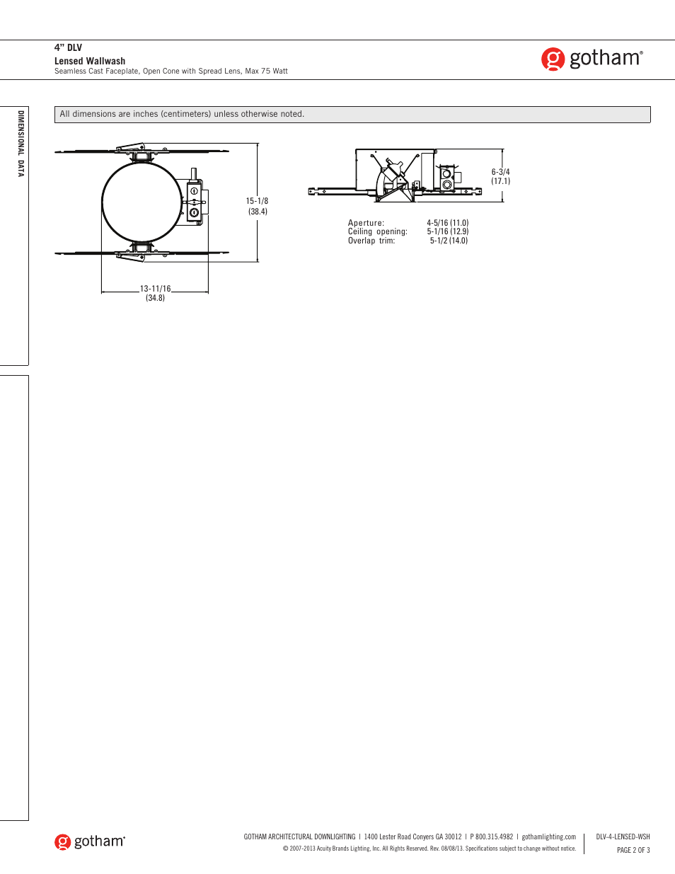Gotham 4 DLV Lensed Wallwash SpecSheet User Manual | Page 2 / 3