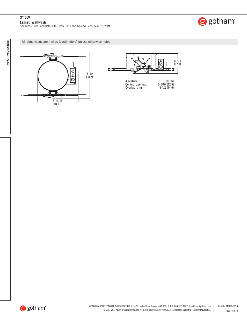 Gotham 3 DLV Lensed Wallwash SpecSheet User Manual | Page 2 / 3