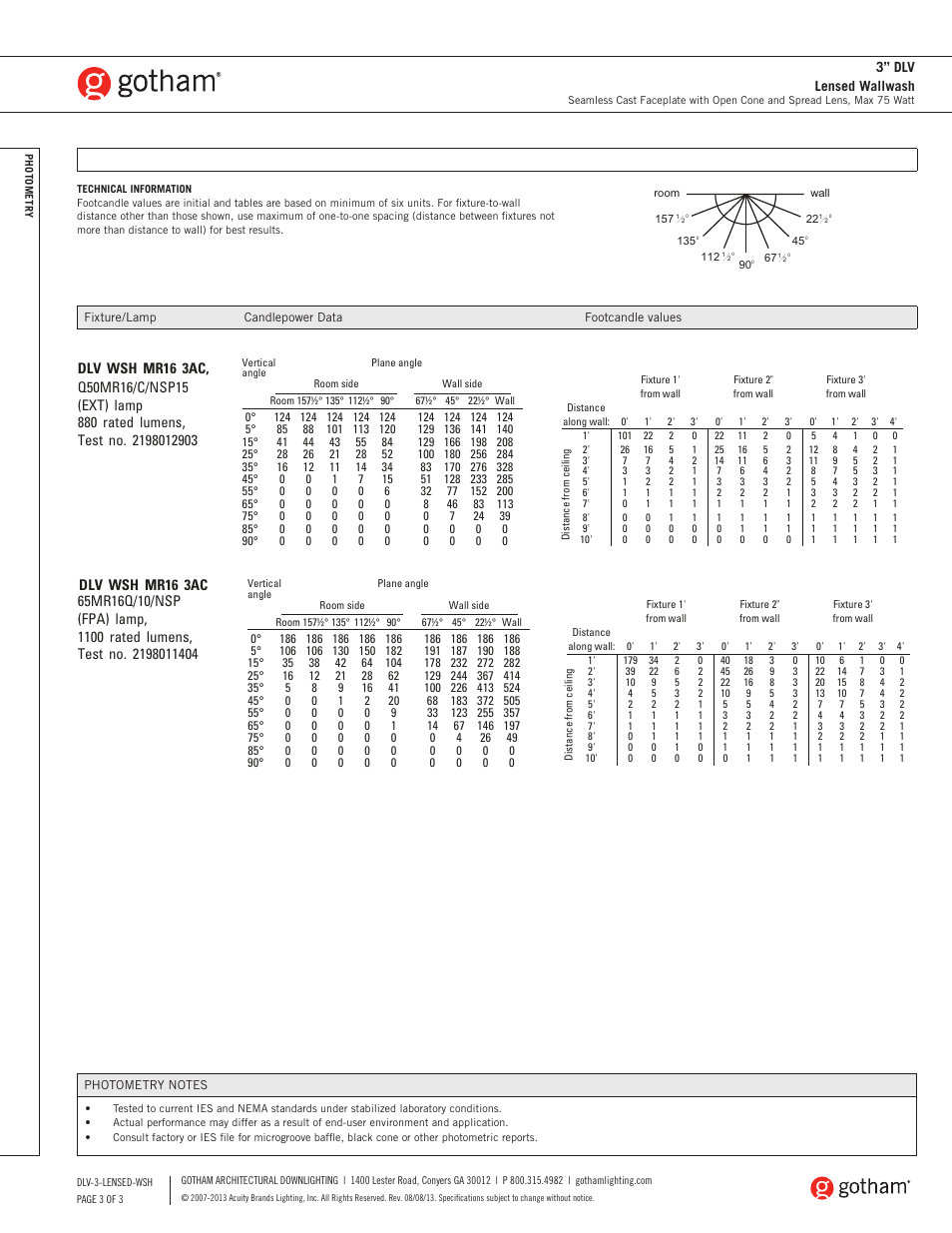 Gotham 3 DLV Lensed Wallwash SpecSheet User Manual | Page 3 / 3