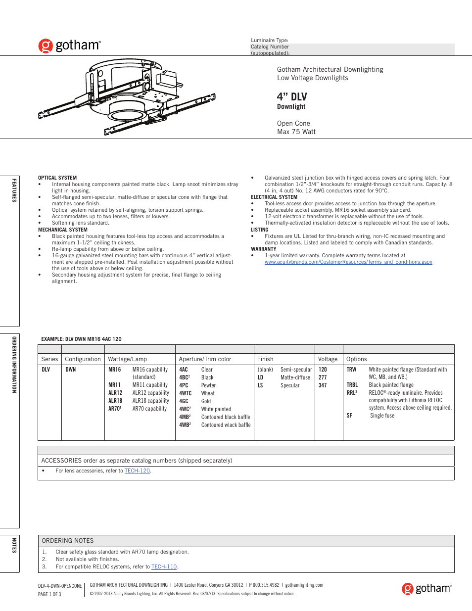 Gotham 4 DLV Downlight SpecSheet User Manual | 3 pages