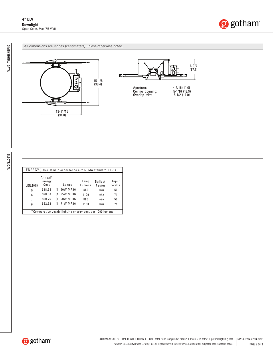 Gotham 4 DLV Downlight SpecSheet User Manual | Page 2 / 3