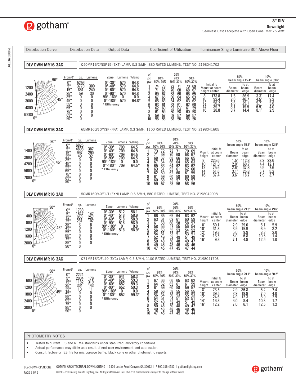 Gotham 3 DLV Downlight SpecSheet User Manual | Page 3 / 3