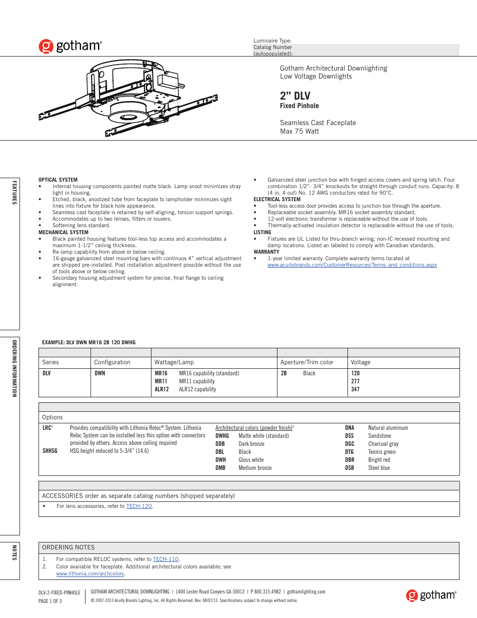 Gotham 2 DLV Fixed Pinhole SpecSheet User Manual | 3 pages