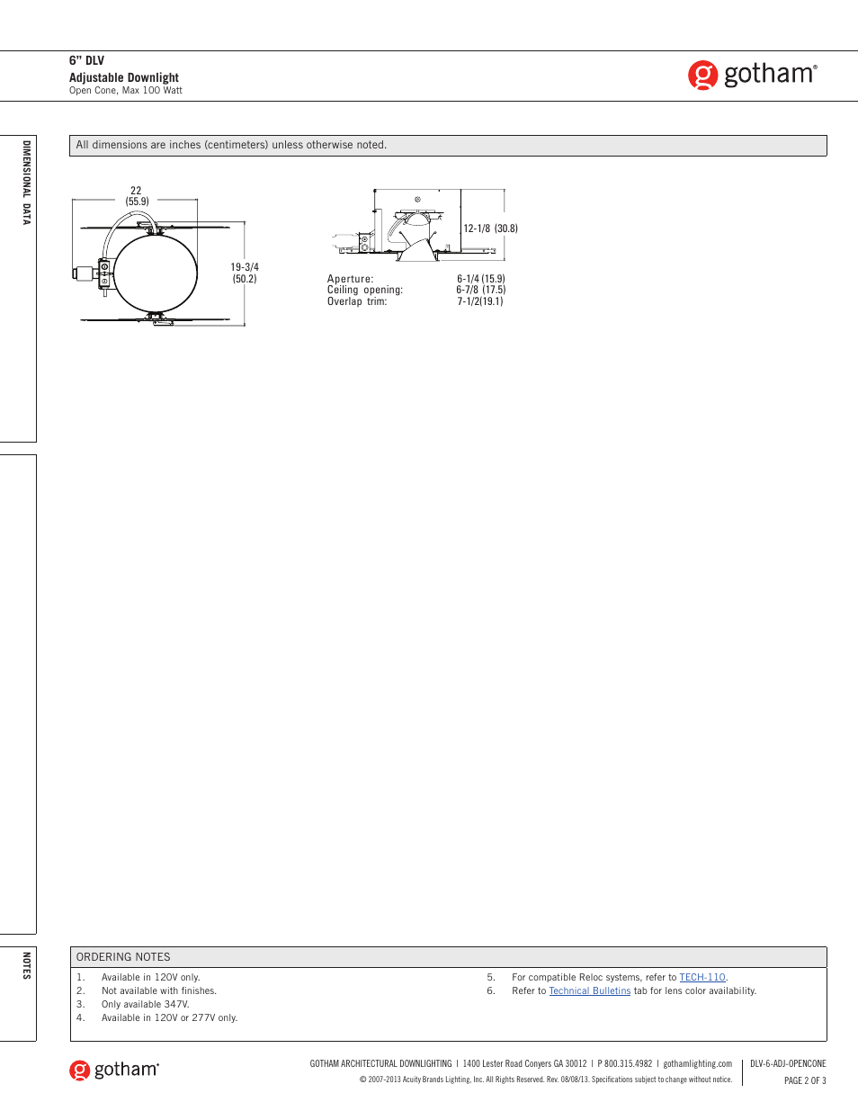 Gotham 6 DLV Adjustable Downlight SpecSheet User Manual | Page 2 / 3