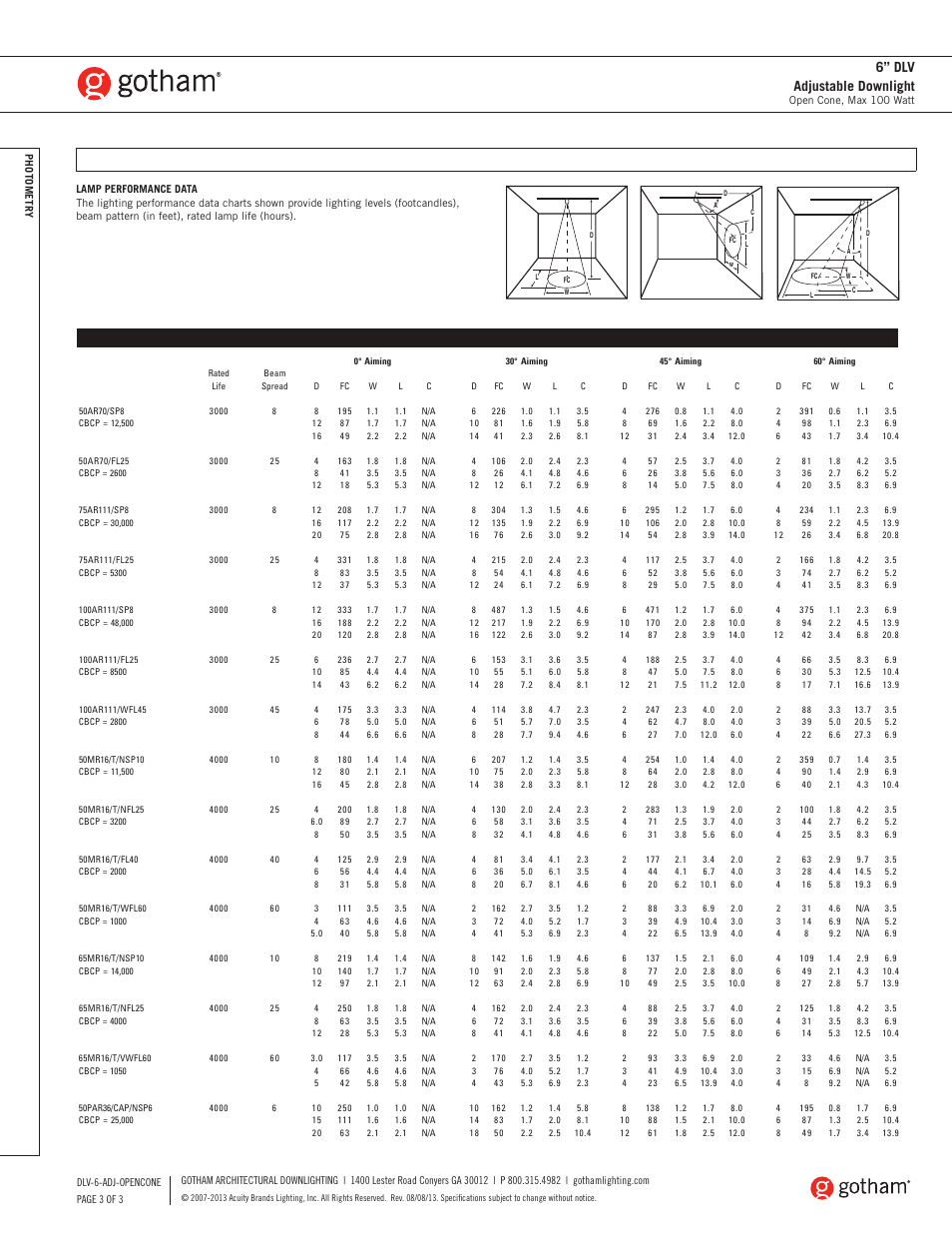 6” dlv adjustable downlight | Gotham 6 DLV Adjustable Downlight SpecSheet User Manual | Page 3 / 3