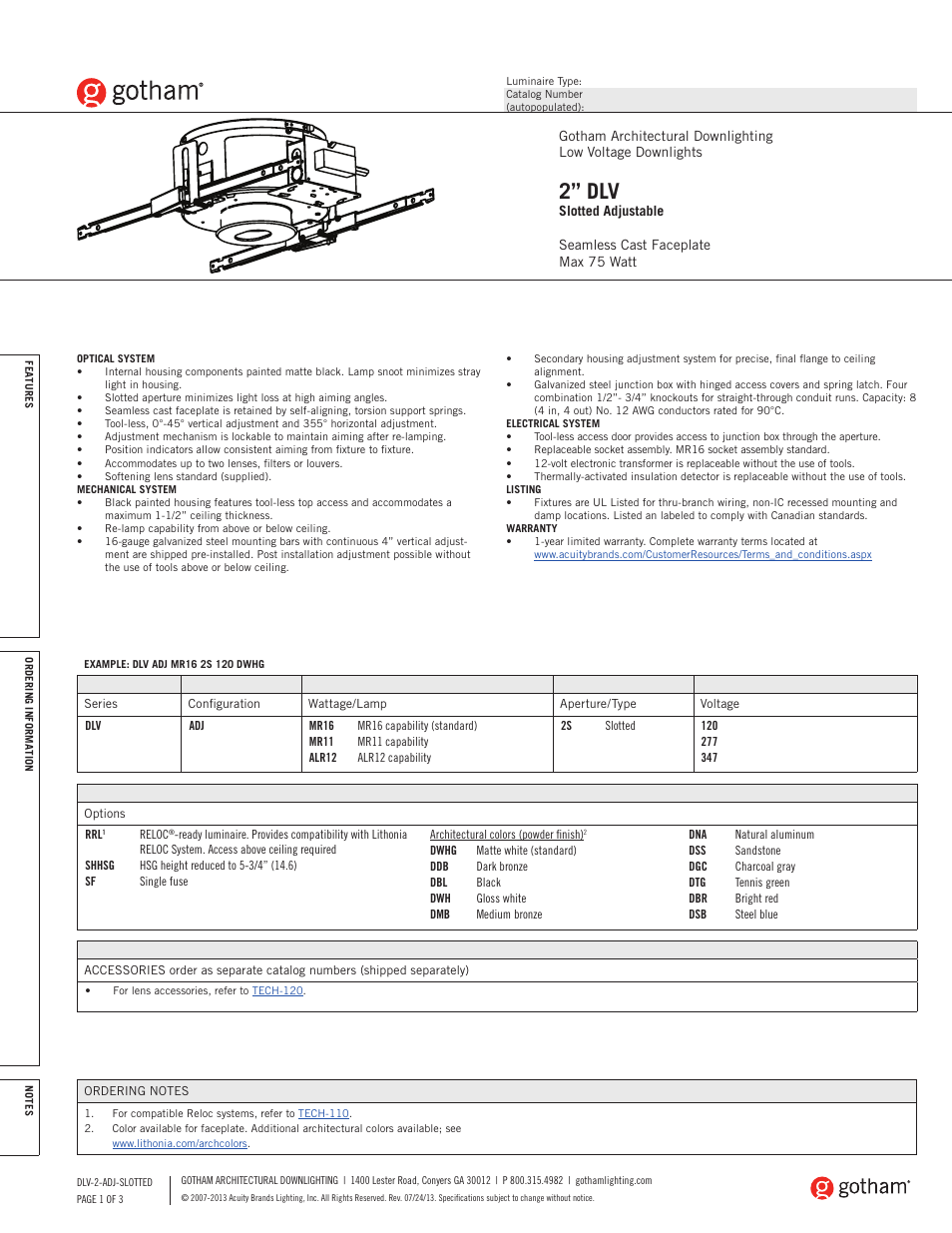 Gotham 2 DLV Slotted Adjustable SpecSheet User Manual | 3 pages