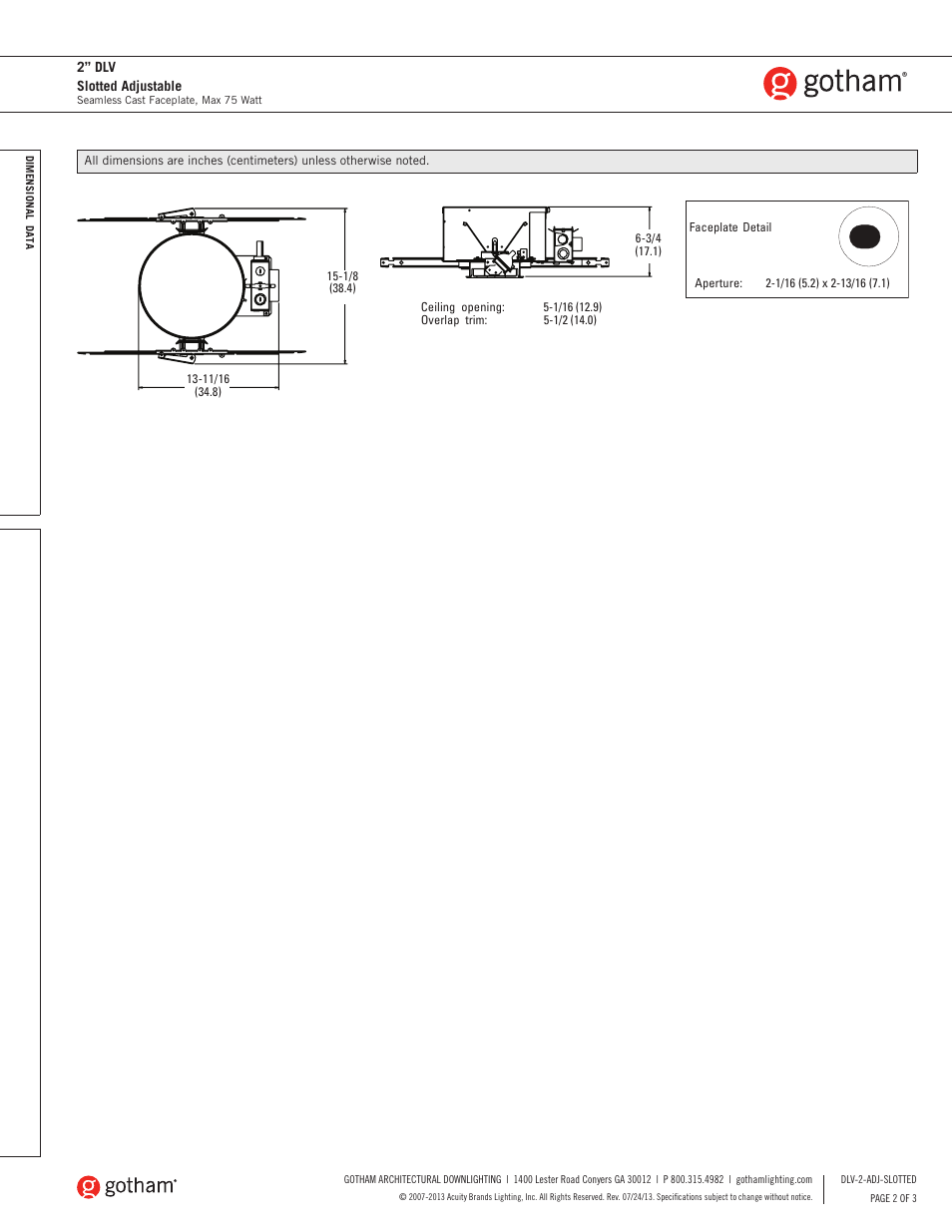 Gotham 2 DLV Slotted Adjustable SpecSheet User Manual | Page 2 / 3