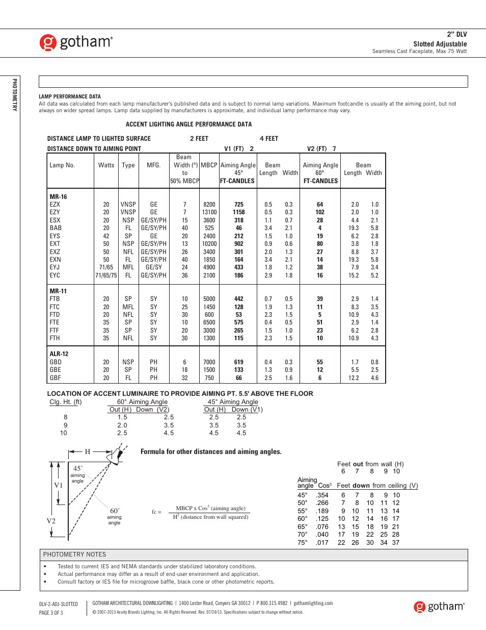 Gotham 2 DLV Slotted Adjustable SpecSheet User Manual | Page 3 / 3