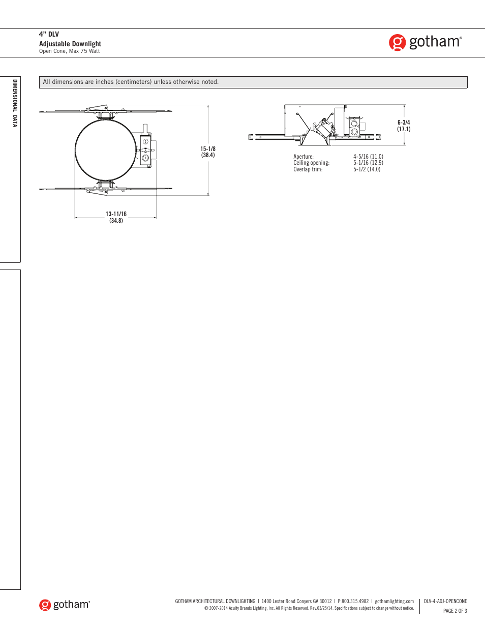 Gotham 4 DLV Adjustable Downlight SpecSheet User Manual | Page 2 / 3