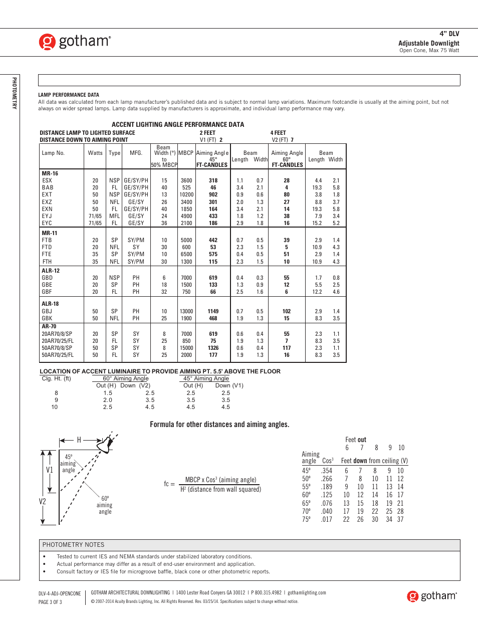 Gotham 4 DLV Adjustable Downlight SpecSheet User Manual | Page 3 / 3