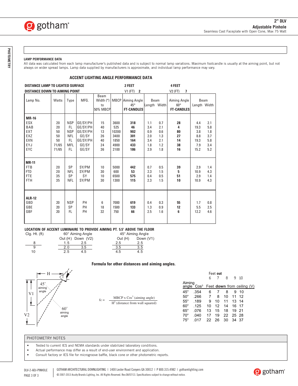 Gotham 2 DLV Adjustable Pinhole SpecSheet User Manual | Page 3 / 3