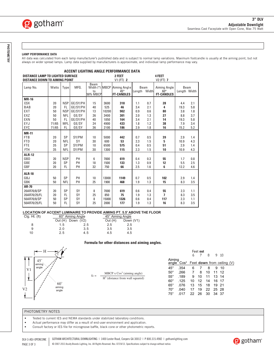 Gotham 3 DLV Adjustable Downlight SpecSheet User Manual | Page 3 / 3