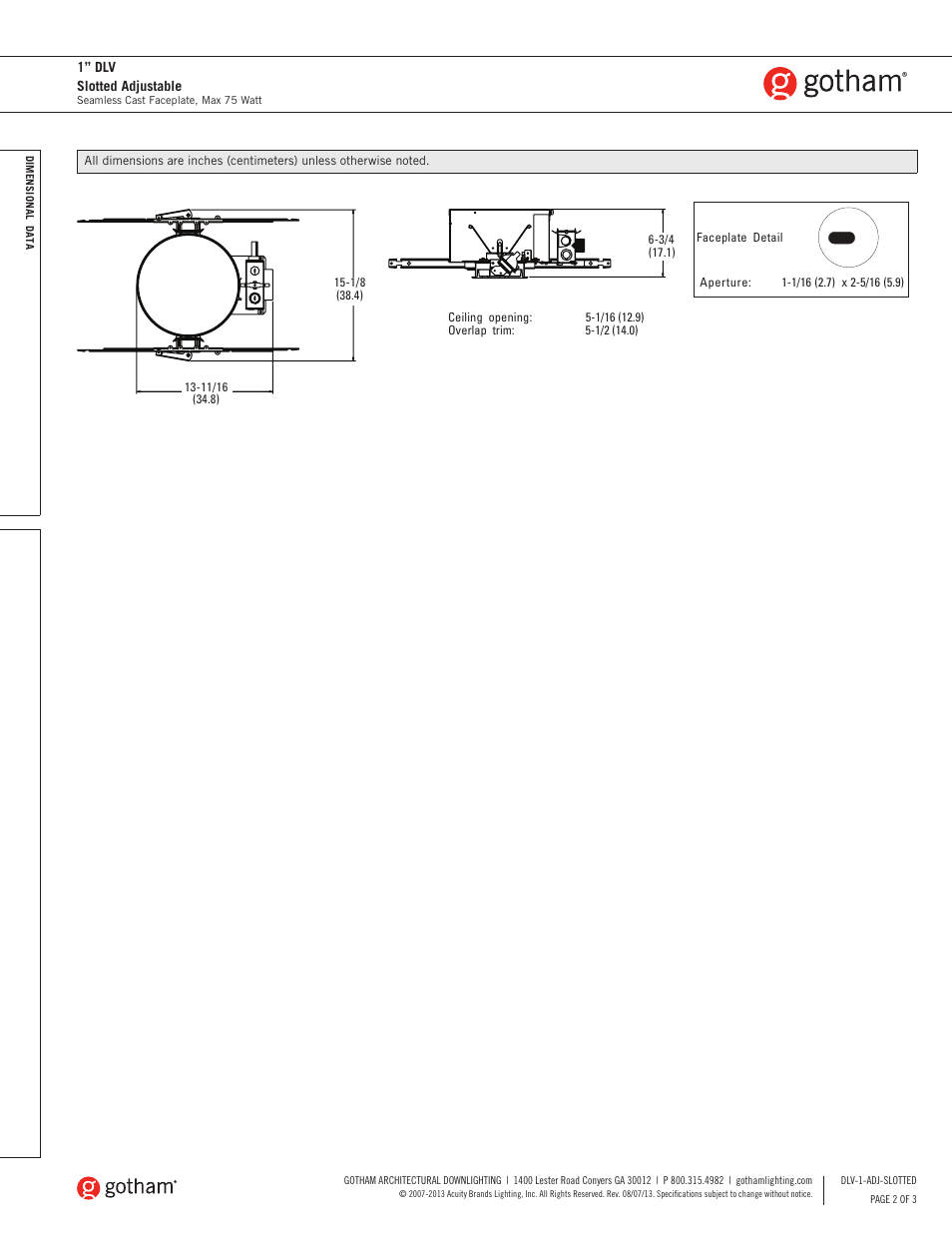 Gotham 1 DLV Slotted Adjustable SpecSheet User Manual | Page 2 / 3