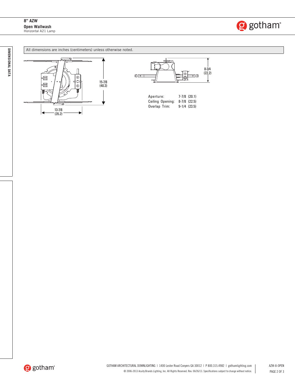 Gotham 8 AZW Open Wallwash SpecSheet User Manual | Page 2 / 3