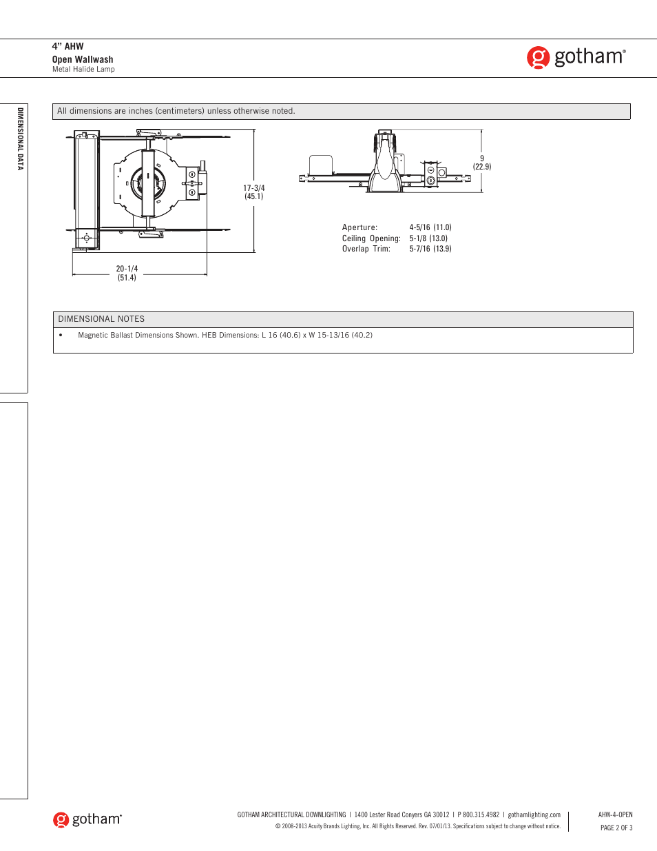 Gotham 4 AHW Open Wallwash SpecSheet User Manual | Page 2 / 3