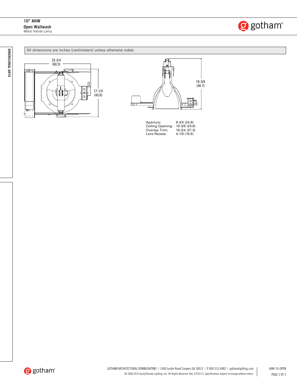 Gotham 10 AHW Open Wallwash SpecSheet User Manual | Page 2 / 3