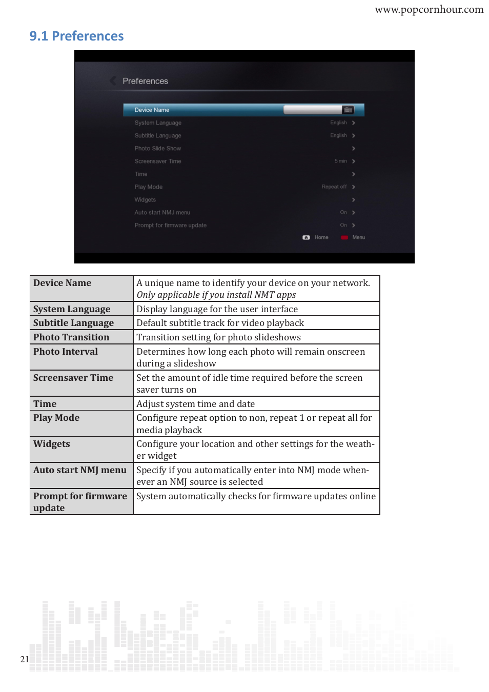 1 preferences | POPCORN HOUR C-300 User Manual | Page 22 / 81