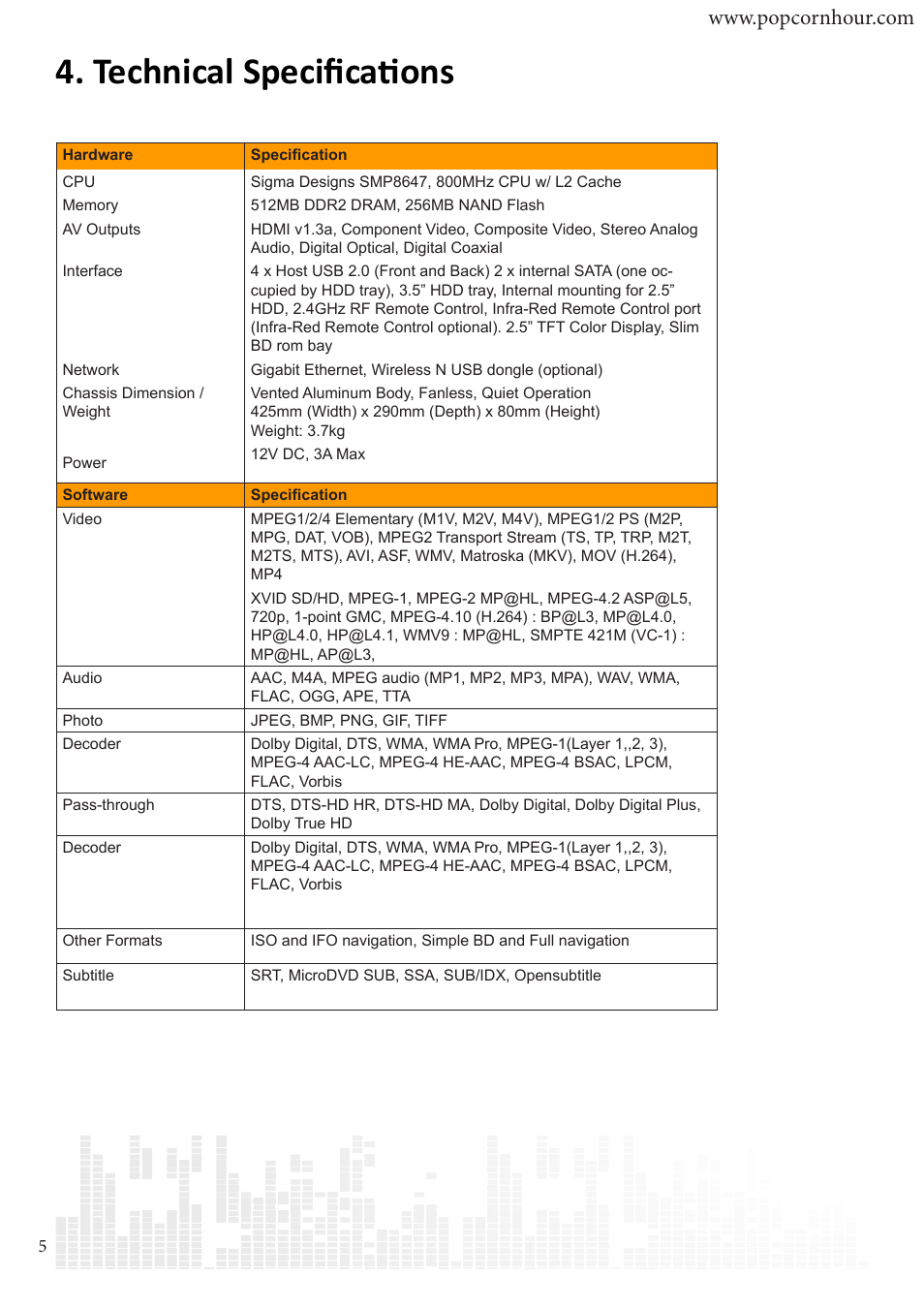 Technical specifications | POPCORN HOUR C-300 User Manual | Page 6 / 81