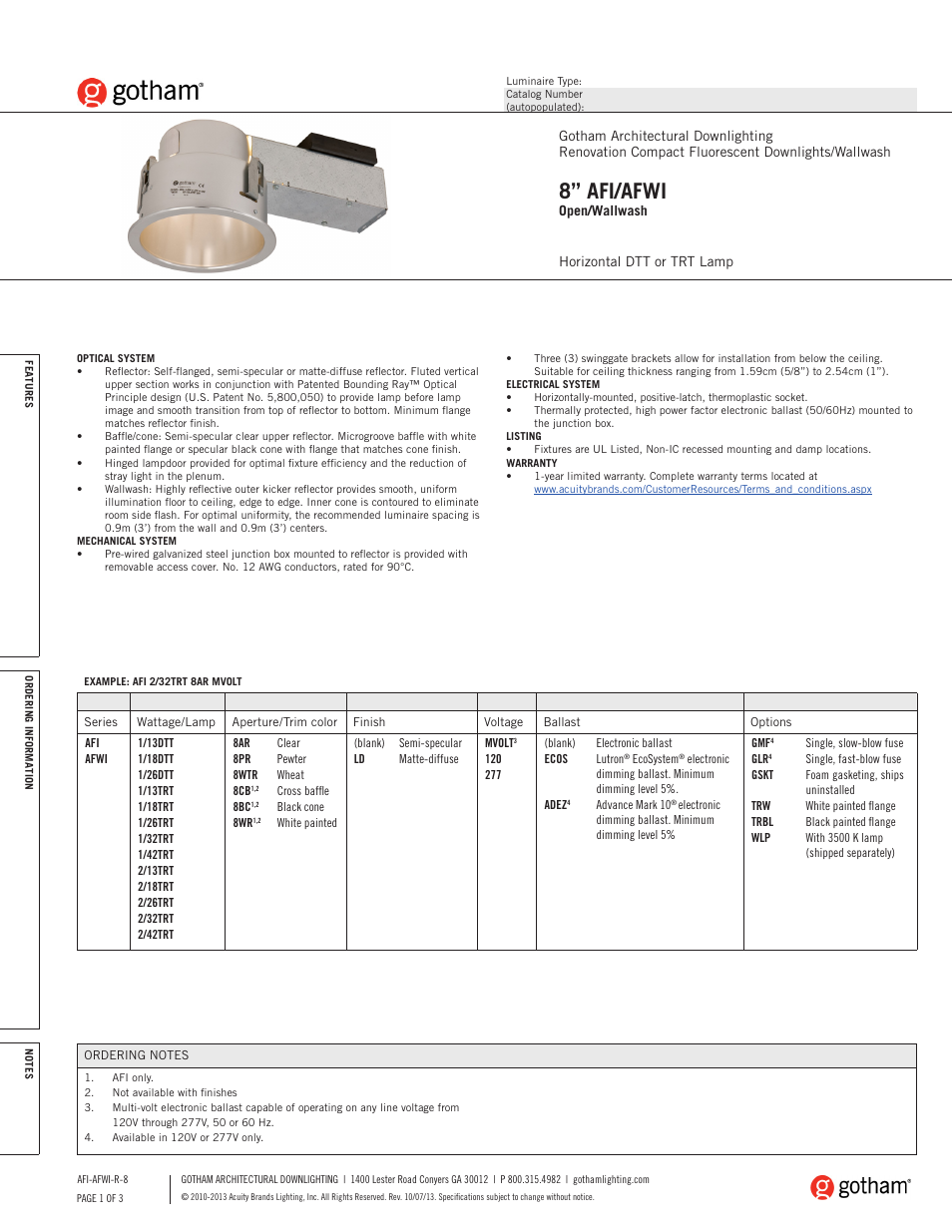 Gotham 8 AFI_AFWI Open_Wallwash SpecSheet User Manual | 3 pages