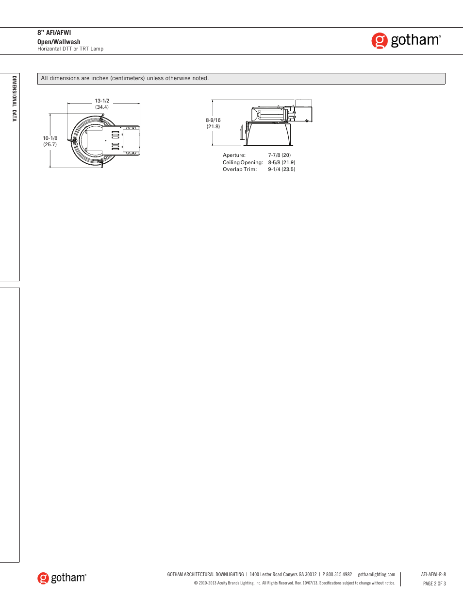 8” afi/afwi open/wallwash | Gotham 8 AFI_AFWI Open_Wallwash SpecSheet User Manual | Page 2 / 3