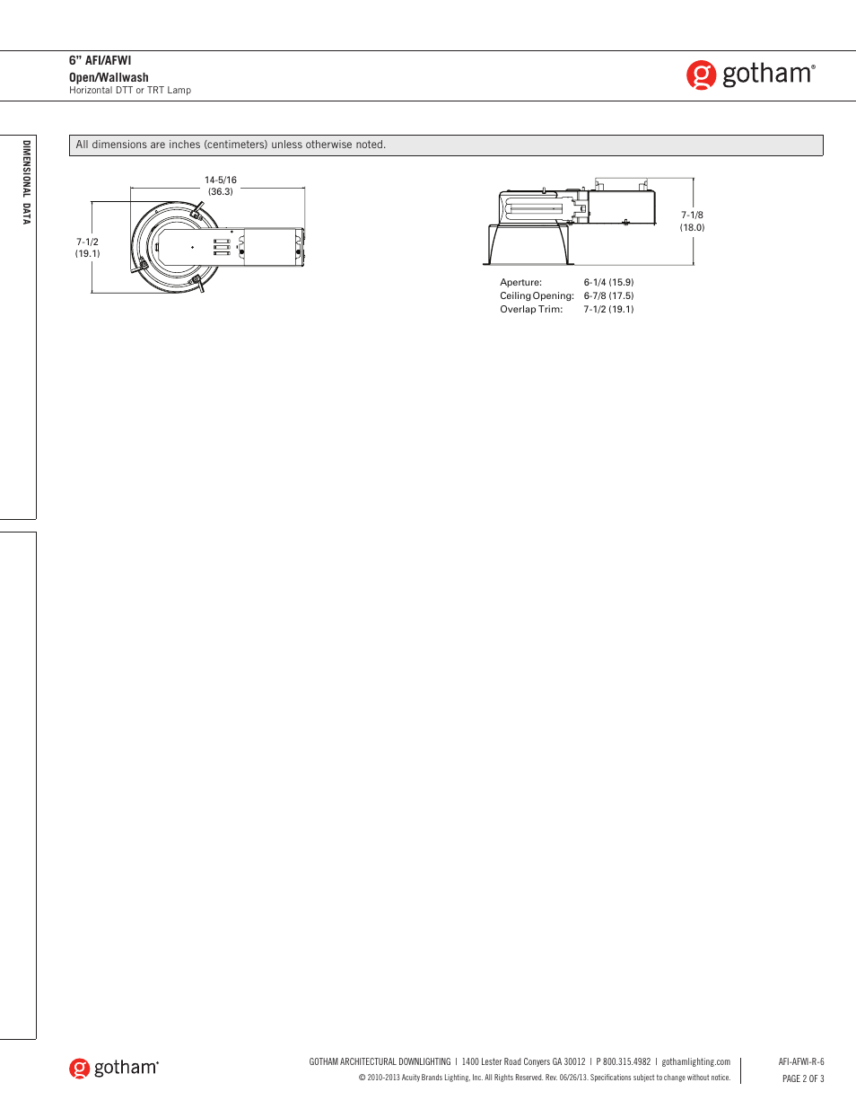 6” afi/afwi open/wallwash | Gotham 6 AFI_AFWI Open_Wallwash SpecSheet User Manual | Page 2 / 3