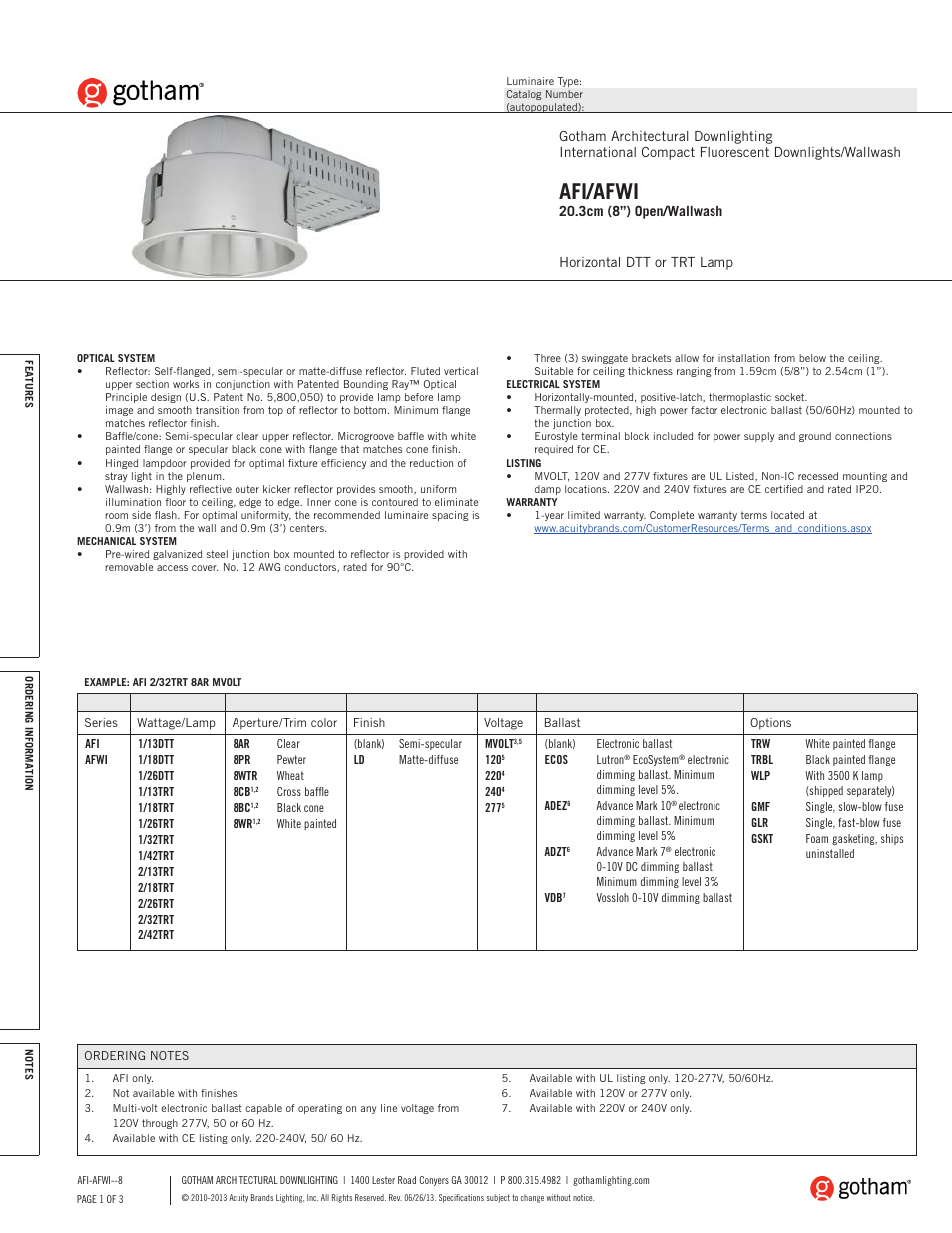 Gotham AFI_AFWI 20.3cm (8) Open_Wallwash SpecSheet User Manual | 3 pages