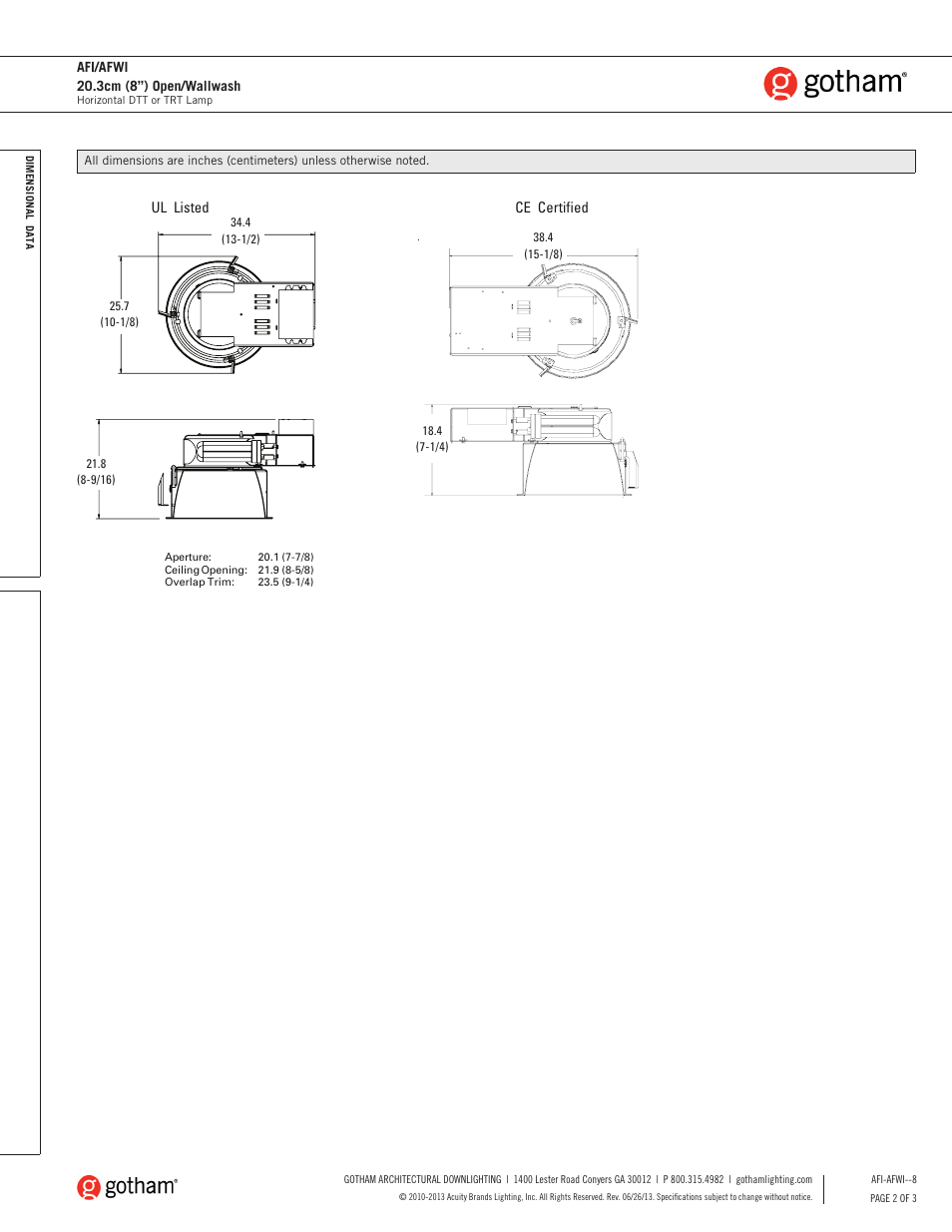 Gotham AFI_AFWI 20.3cm (8) Open_Wallwash SpecSheet User Manual | Page 2 / 3