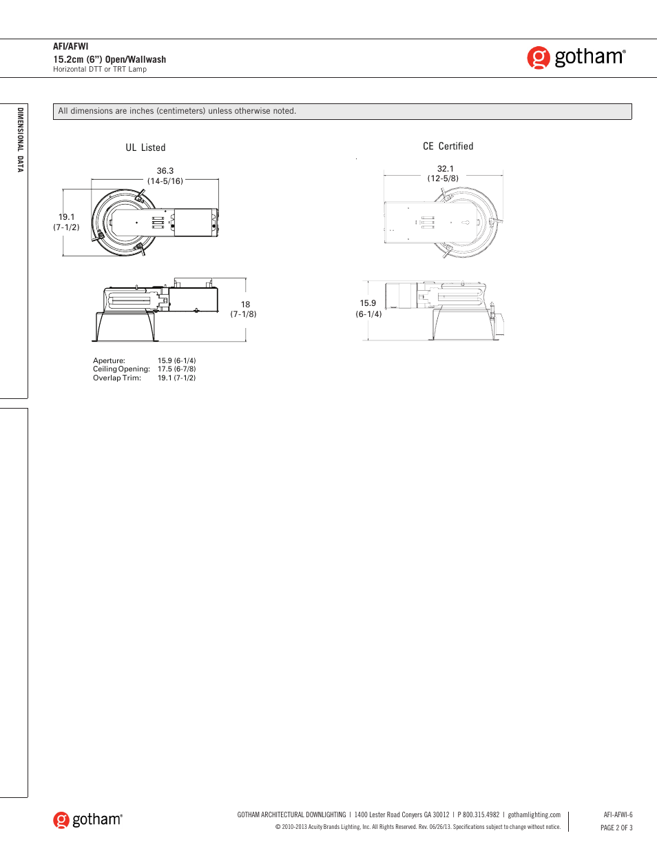 Gotham AFI_AFWI 15.2cm (6) Open_Wallwash SpecSheet User Manual | Page 2 / 3