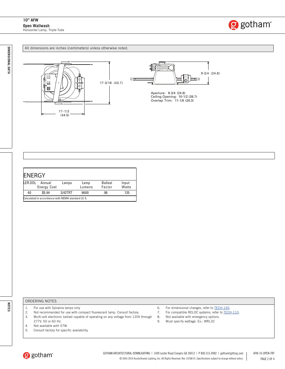 Energy | Gotham 10 AFW Open Wallwash SpecSheet User Manual | Page 2 / 4