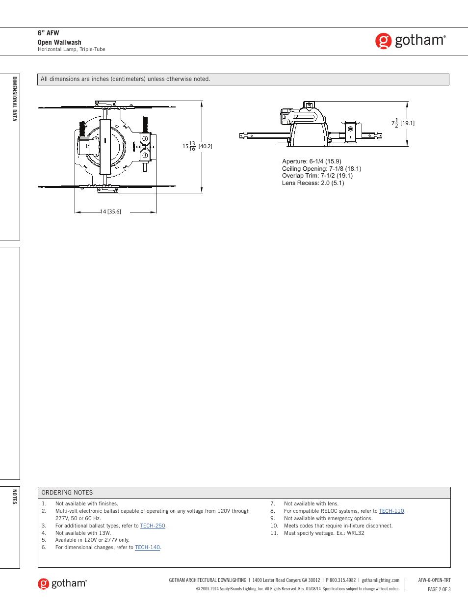 6” afw open wallwash | Gotham 6 AFW Open Wallwash TRT SpecSheet User Manual | Page 2 / 3