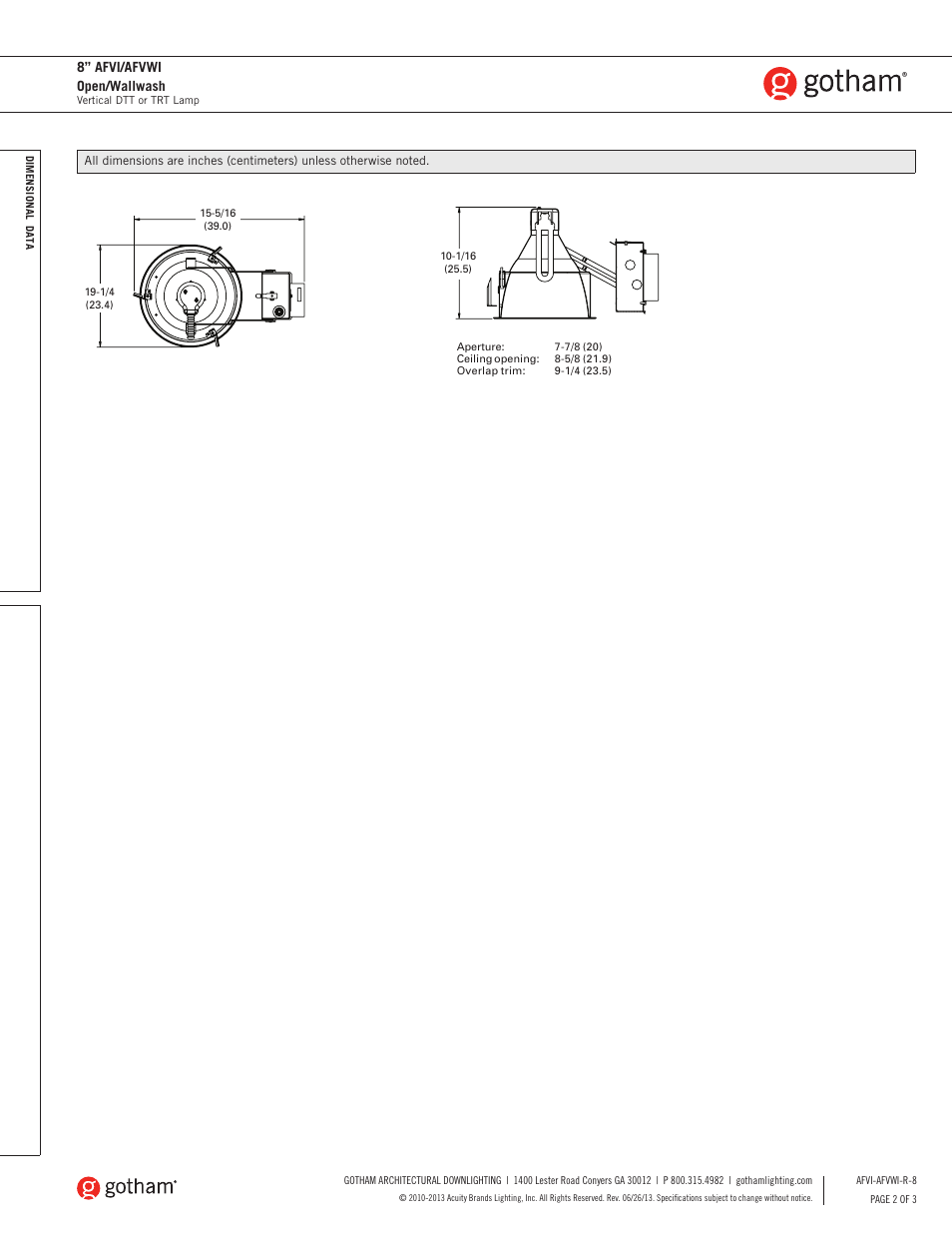 8” afvi/afvwi open/wallwash | Gotham 8 AFVI_AFVWI Open_Wallwash SpecSheet User Manual | Page 2 / 3