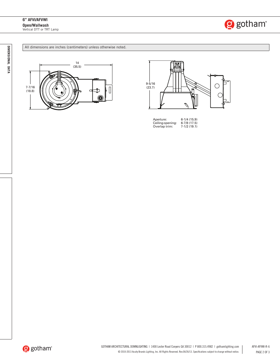 6” afvi/afvwi open/wallwash | Gotham 6 AFVI_AFVWI Open_Wallwash SpecSheet User Manual | Page 2 / 3